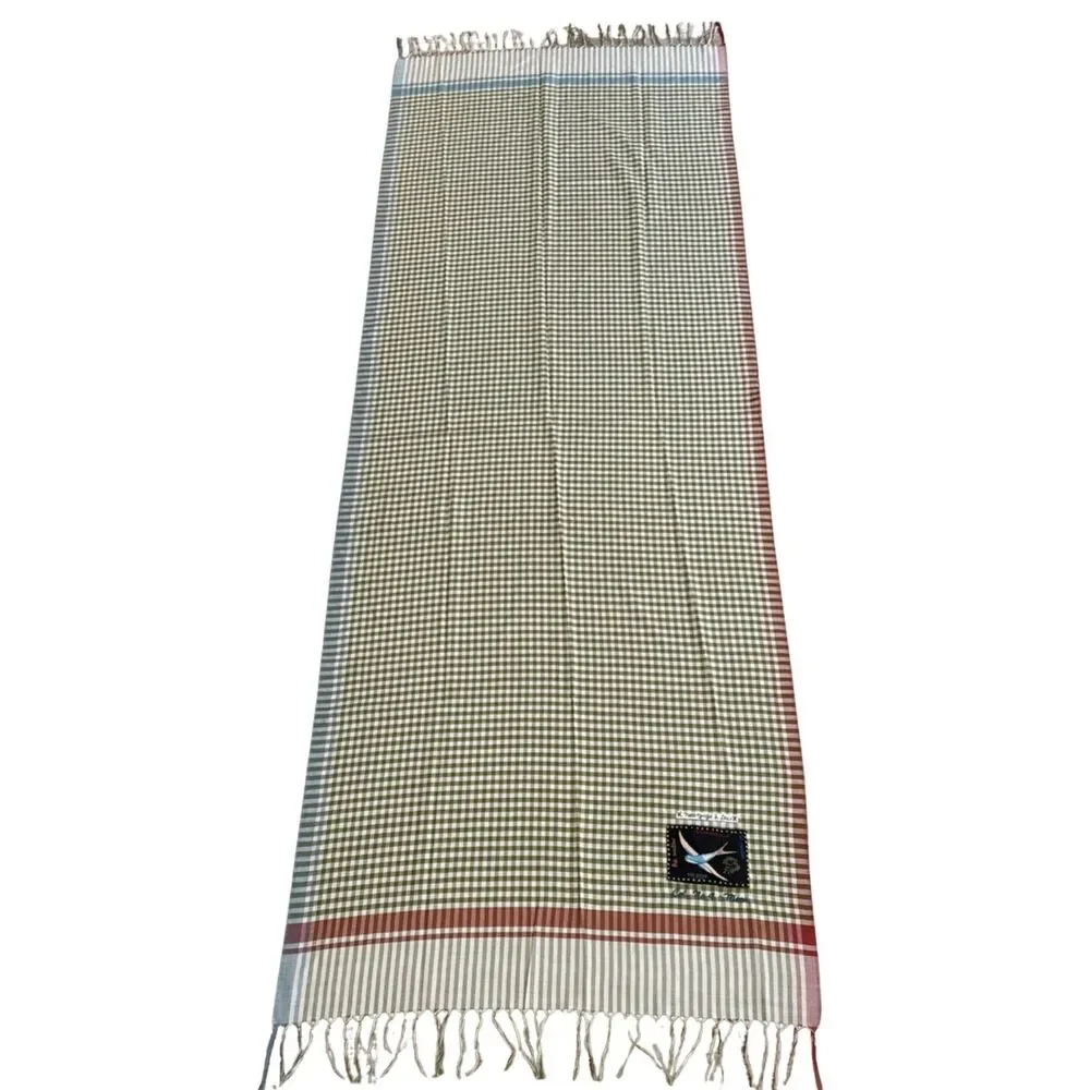 en Soie Zurich Satu Scarf 160 100% Silk Vichy Check Gingham Embroidered Sparrow